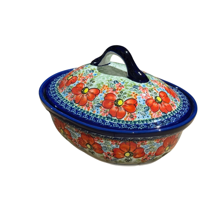 Vas oval cu capac pentru cuptor Mother’s Garden, ceramica smaltuita, pictat manual, 21,5 x 26,0 cm, volum  1,2 L [8]