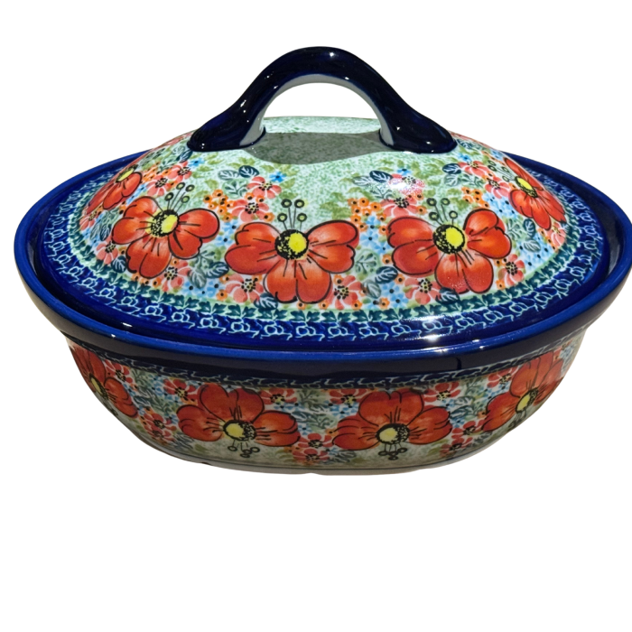 Vas oval cu capac pentru cuptor Mother’s Garden, ceramica smaltuita, pictat manual, 21,5 x 26,0 cm, volum  1,2 L [9]