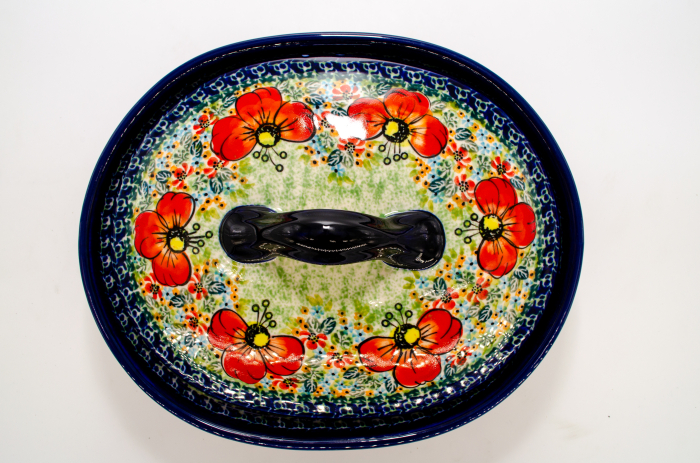 Vas oval cu capac pentru cuptor Poppies Bouquet, ceramica smaltuita, pictat manual, 22,0 x 26,0 cm, volum  1,2 L [5]