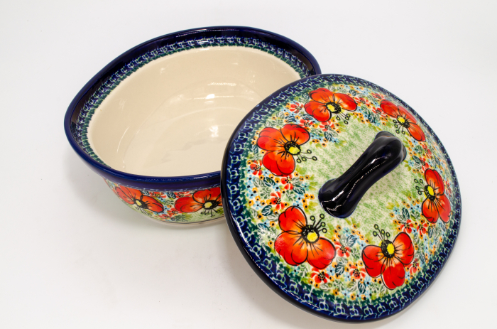 Vas oval cu capac pentru cuptor Poppies Bouquet, ceramica smaltuita, pictat manual, 22,0 x 26,0 cm, volum  1,2 L [3]