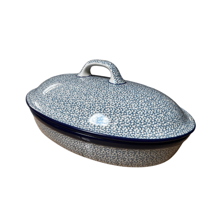 Vas oval cuptor cu capac, Blue Sea, ceramica smaltuita, pictata manual [2]