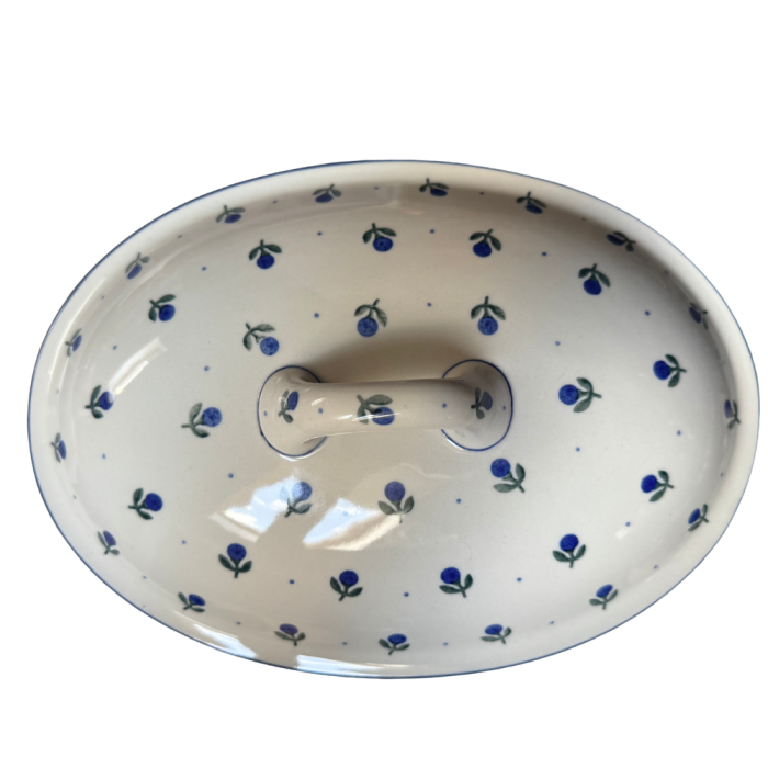 Vas oval cuptor cu capac si manere, Blue Spring, ceramica smaltuita, pictata manual [4]