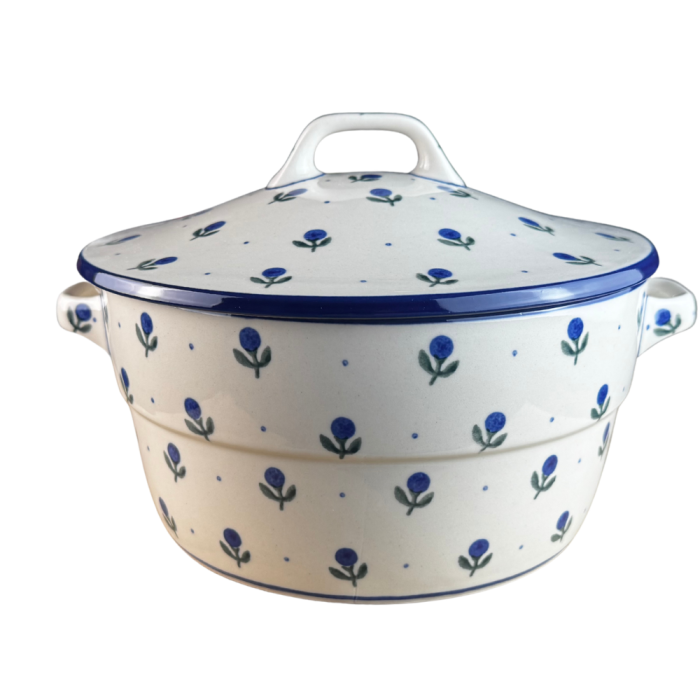 Vas rotund cuptor cu capac si manere, Blue Spring, ceramica smaltuita, pictata manual, volum 1,75 l [7]