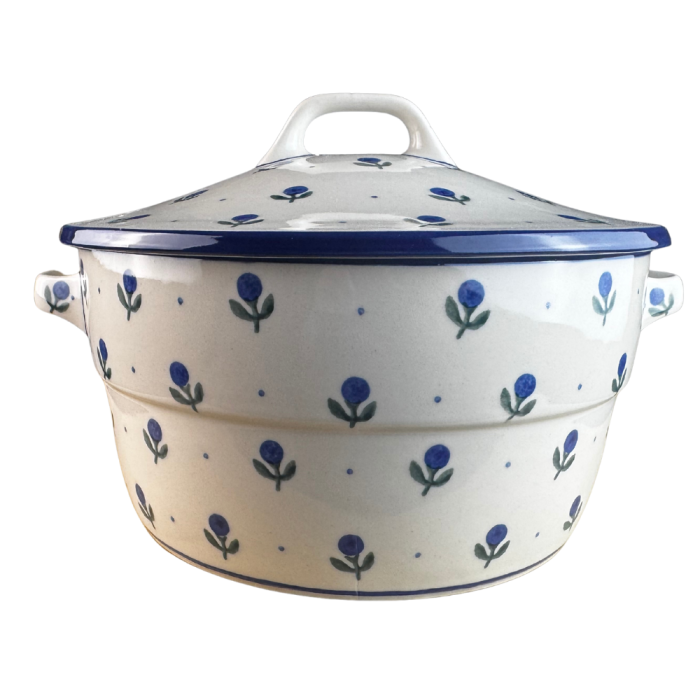 Vas rotund cuptor cu capac si manere, Blue Spring, ceramica smaltuita, pictata manual, volum 1,75 l [2]