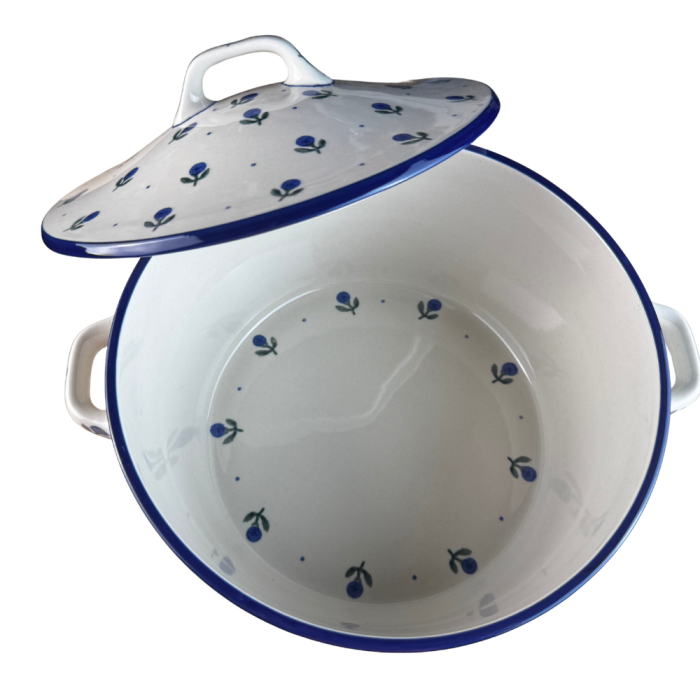 Vas rotund cuptor cu capac si manere, Blue Spring, ceramica smaltuita, pictata manual, volum 1,75 l [3]