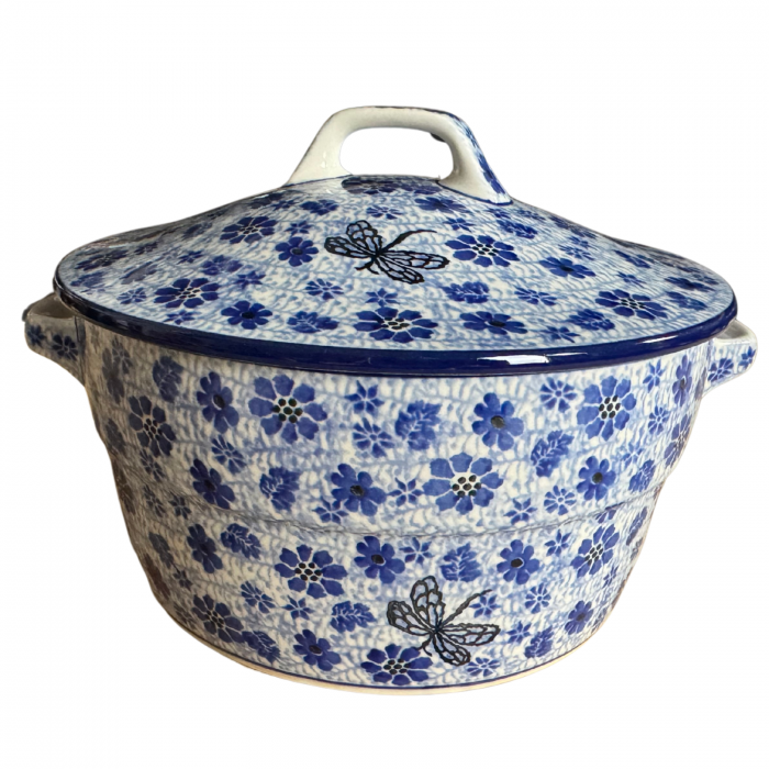 Vas rotund cuptor cu capac si manere, Butterfly Dance, ceramica smaltuita, pictata manual, volum 1,75 l [11]