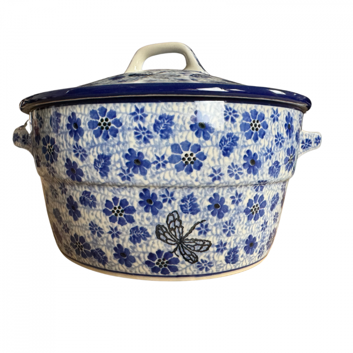 Vas rotund cuptor cu capac si manere, Butterfly Dance, ceramica smaltuita, pictata manual, volum 1,75 l [3]