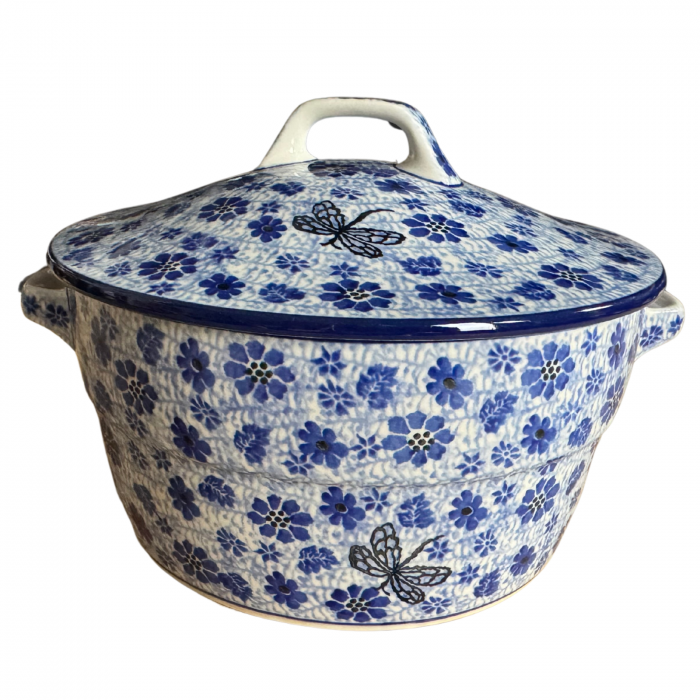 Vas rotund cuptor cu capac si manere, Butterfly Dance, ceramica smaltuita, pictata manual, volum 1,75 l [2]