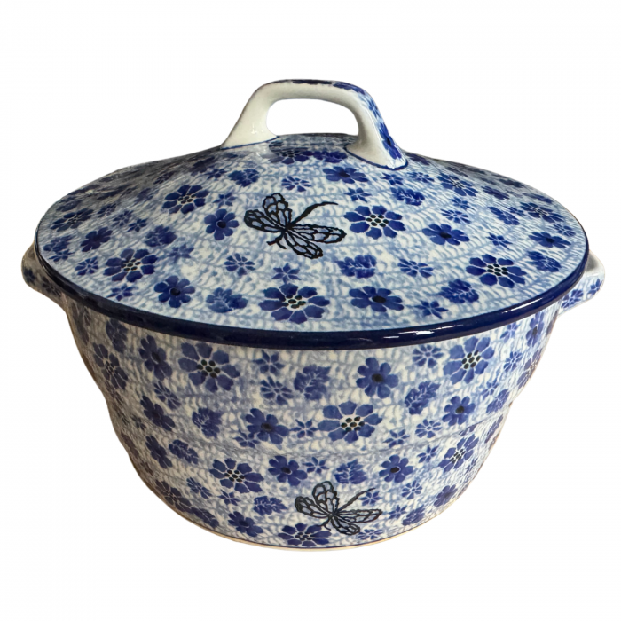 Vas rotund cuptor cu capac si manere, Butterfly Dance, ceramica smaltuita, pictata manual, volum 1,75 l [12]