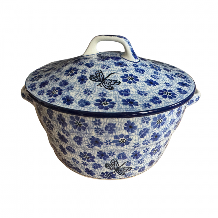 Vas rotund cuptor cu capac si manere, Butterfly Dance, ceramica smaltuita, pictata manual, volum 1,75 l [10]