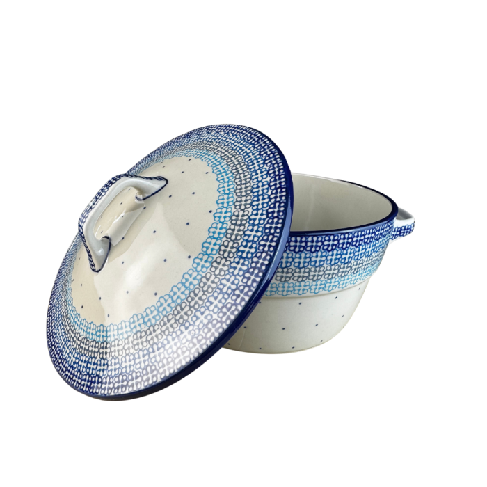 Vas rotund cuptor cu capac si manere, Morning Glory, ceramica smaltuita, pictata manual, volum 1,75 l [5]