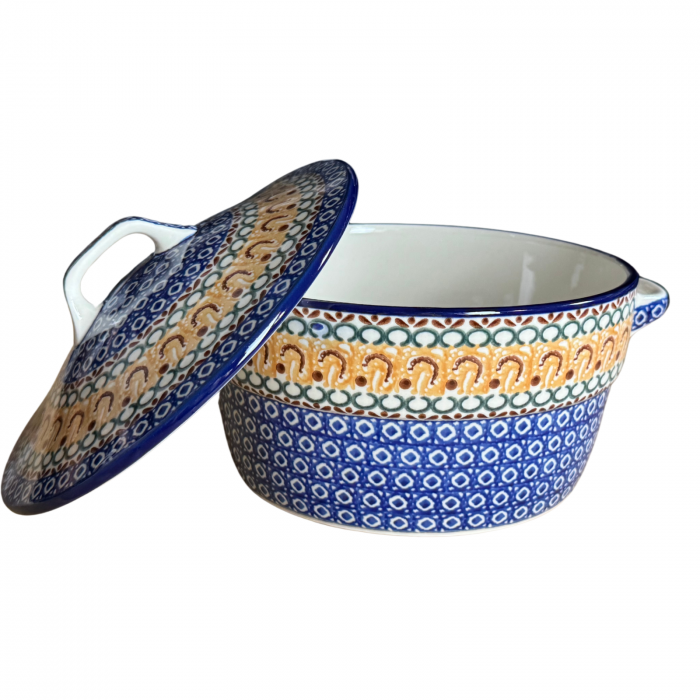 Vas rotund cuptor cu capac si manere, Morning Sunrise, ceramica smaltuita, pictata manual, volum 1,75 l [5]