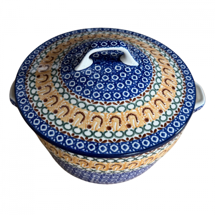 Vas rotund cuptor cu capac si manere, Morning Sunrise, ceramica smaltuita, pictata manual, volum 1,75 l [6]