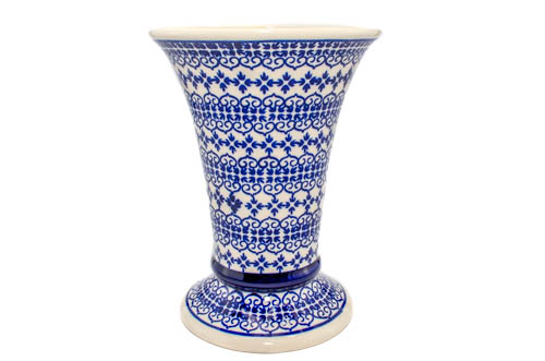 Vaza ceramica, decorativa, Blue Laces, smaltuita, impermeabila, pictata manual, inaltime 19,5 cm [4]