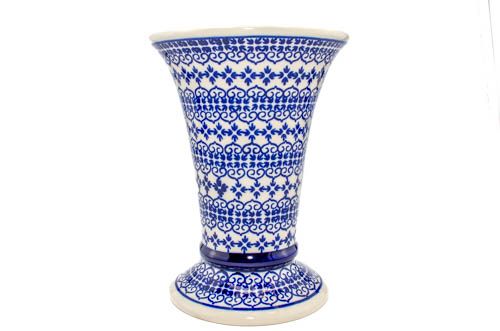Vaza ceramica, decorativa, Blue Laces, smaltuita, impermeabila, pictata manual, inaltime 19,5 cm [5]