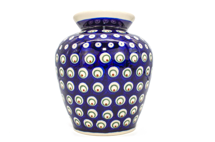 Vaza decorativa Blue Peacock Eyes, ceramica smaltuita, impermeabila, pictata manual, 17,0 cm [3]