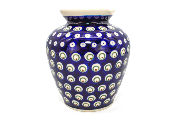 Vaza decorativa Blue Peacock Eyes, ceramica smaltuita, impermeabila, pictata manual, 17,0 cm [4]