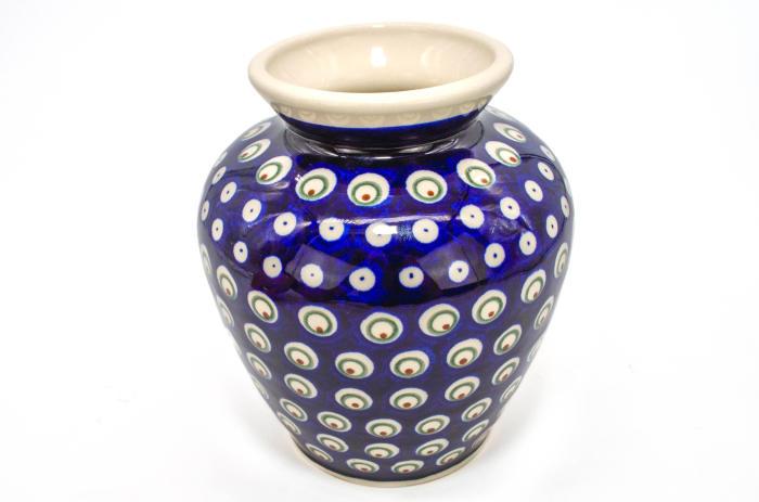 Vaza decorativa Blue Peacock Eyes, ceramica smaltuita, impermeabila, pictata manual, 17,0 cm [2]