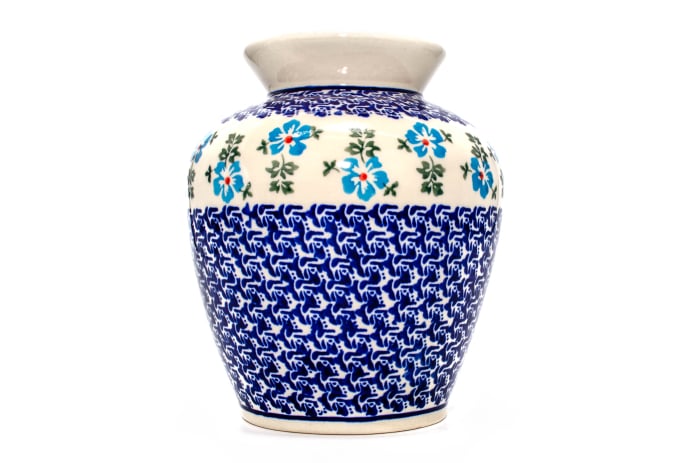 Vaza decorativa Forget-me-nots, ceramica smaltuita, impermeabila, pictata manual, 17,0 cm [3]