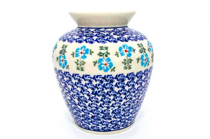 Vaza decorativa Forget-me-nots, ceramica smaltuita, impermeabila, pictata manual, 17,0 cm [5]