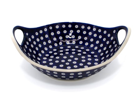 Boluri - Bol cu manere pentru salata Blue Eyes, ceramica smaltuita, pictata manual, 22,3 cm, volum, 900ml