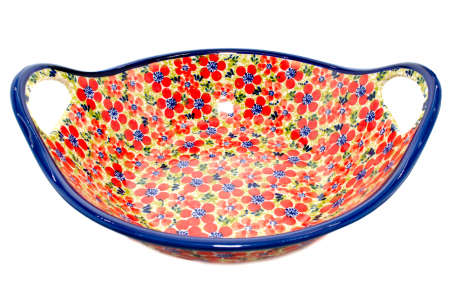 Bol cu manere pentru salata Fire Poppies, ceramica smaltuita, pictata manual, 27,0 cm, volum 1,5 L [2]