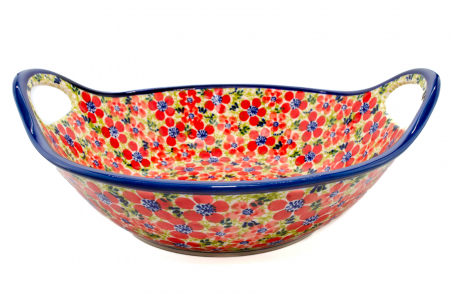 Bol cu manere pentru salata Fire Poppies, ceramica smaltuita, pictata manual, 27,0 cm, volum 1,5 L [0]