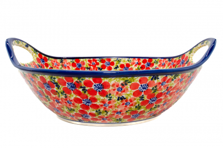 Bol cu manere pentru salata Fire Poppies, ceramica smaltuita, pictata manual, 27,0 cm, volum 1,5 L [4]