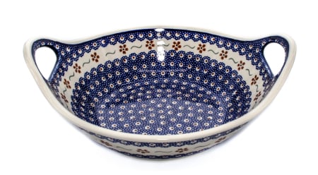 Boluri - Bol cu manere pentru salata Flowery, ceramica smaltuita, pictata manual, 27,0 cm, volum 1,5 L