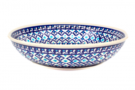 Bol pentru salata Blue Diamonds ceramica smaltuita, pictat manual, diametru 25,2 cm, volum 1,4 L