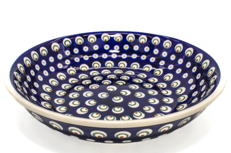 Bol pentru salata Blue Peacock Eyes, din ceramica smaltuita, pictat manual, 25,2 cm, volum 1,4 L