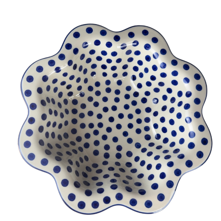 Bol pentru salata cu margini ondulate, Blue Dots, ceramica smaltuita, pictat manual, diametru 25 cm [2]