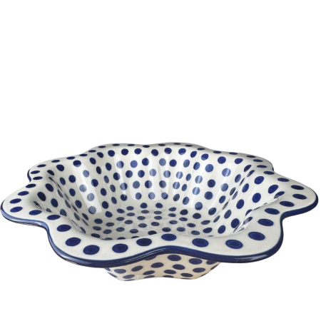 Bol pentru salata cu margini ondulate, Blue Dots, ceramica smaltuita, pictat manual, diametru 25 cm [1]
