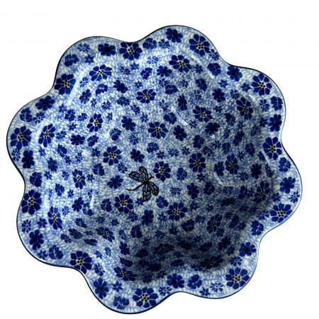 Bol pentru salata cu margini ondulate, Butterfly Dance, ceramica smaltuita, pictat manual, diametru 25 cm [1]