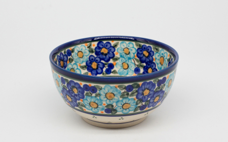 Reduceri - Bol rotund Blue Poppies, ceramica smaltuita, pictat manual, 14,0 cm, volum 450 ml