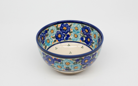 Bol rotund Blue Poppies, ceramica smaltuita, pictat manual, 14,0 cm, volum 450 ml [1]