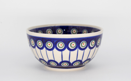 Bol rotund Peacock Eyes, ceramica smaltuita, pictat manual, 14,0 cm, volum 450 ml [0]