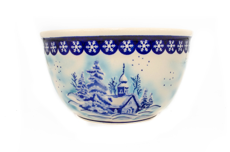 Colectia Winter Chapel - Bol rotund pentru salata Winter Chapel, ceramica smaltuita, pictat manual, 26,3 cm, volum 4,5 L