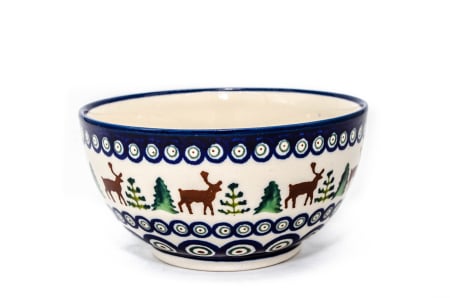 Bol rotund Reindeer, ceramica smaltuita, pictat manual, 14,0 cm, volum 450 ml