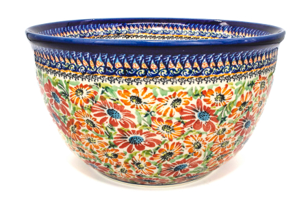 Bol salata, ceramica smaltuita, Flower Jungle, pictat manual, 26,3 cm, volum 4,5 L [0]