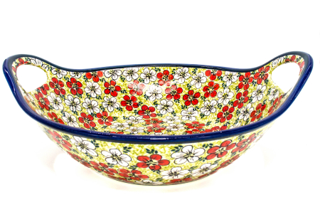 Bol salata cu manere, ceramica smaltuita, pictata manual, 33,4 cm, volum 3,0 L [0]