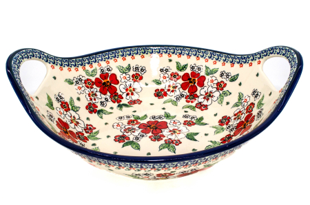 Bol salata cu manere, ceramica smaltuita, pictata manual, 33,4 cm, volum 3,0 L [0]