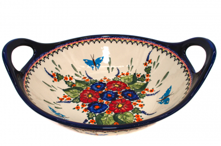 Bol salata cu manere Poppy Fountain, ceramica smaltuita, pictata manual, 33,4 cm, volum 3,0 L [0]