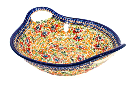 Bol salata cu manere Flower Jungle, ceramica smaltuita, pictata manual, 33,4 cm, volum 3,0 L [3]