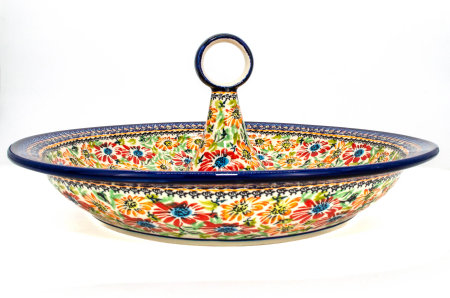 Bol salata Flower Jungle, ceramica smaltuita, pictata manual, 34,5 cm, volum 2,0 L [3]