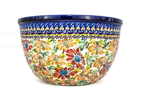 Bol salata, rotund, Flower Jungle, ceramica smaltuita, pictat manual, 20,5 cm, volum 2,25L [0]