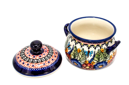 Bol supa cu maner si capac, Poppy Fountain, ceramica smaltuita, pictat manual, diametru 13,0 cm, volum 350 ml [2]