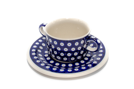 Bol supa cu maner si farfurie, Blue Eyes, ceramica smaltuita, pictat manual, diametru 15,4 cm, volum 260 ml [2]
