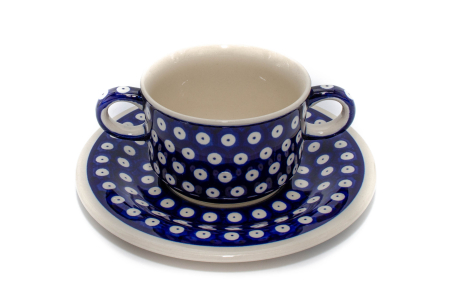 Bol supa cu maner si farfurie, Blue Eyes, ceramica smaltuita, pictat manual, diametru 15,4 cm, volum 260 ml [1]