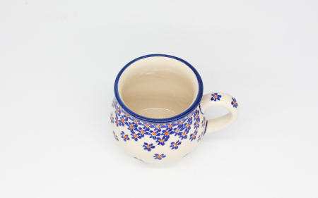 Cana ceramica smaltuita pentru ceai / cafea / vin fiert Blue Field, in forma de "balon", pictata manual, 220ml [2]